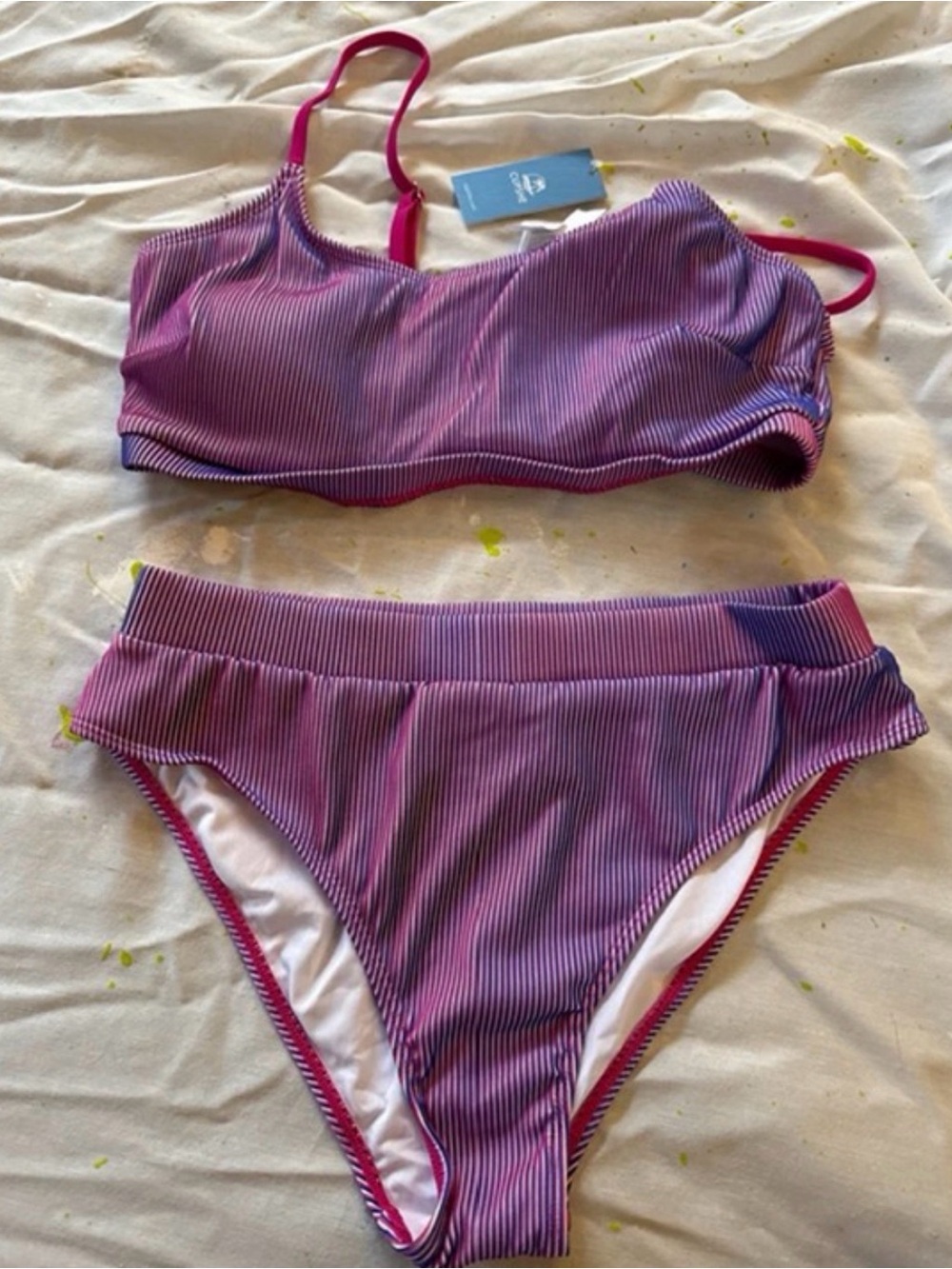Large Cupshe Striped Purple-Pink Two-Piece Bikini Set